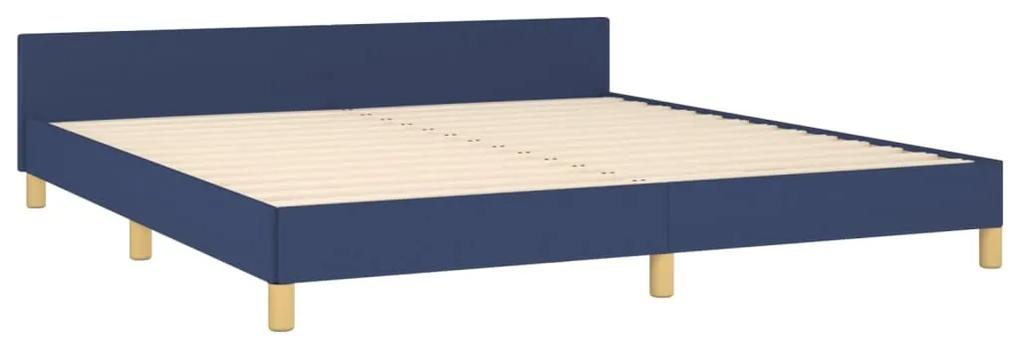 Cadru de pat cu tablie, albastru, 180x200 cm, textil Albastru, 180 x 200 cm, Culoare unica si cuie de tapiterie