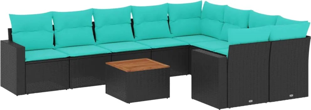 vidaXL Set canapele de grădină cu perne, 10 piese, negru, poliratan