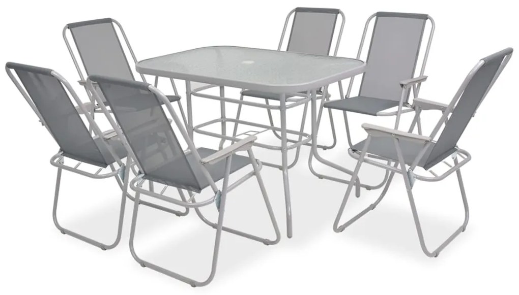 43786 vidaXL Set mobilier de exterior, 8 piese, gri, oțel și textilenă