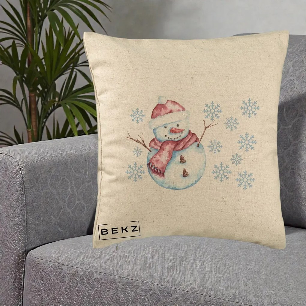 Perna Decorativa Om de Zapada Rosu cu Fulgi, 40x40 cm, Bej, Husa Detasabila, Perna Inclusa, BEKZ®