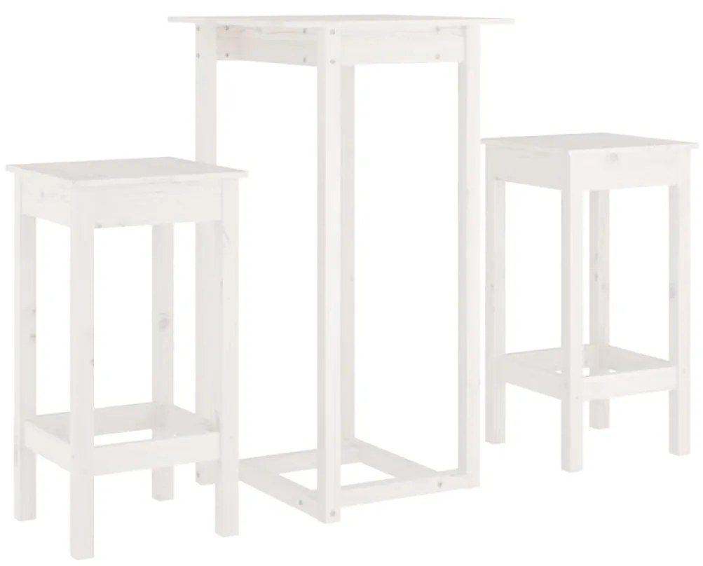 3124728 vidaXL Set mobilier de bar, 3 piese, alb, lemn masiv de pin