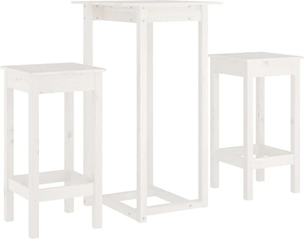 vidaXL Set mobilier de bar, 3 piese, alb, lemn masiv de pin