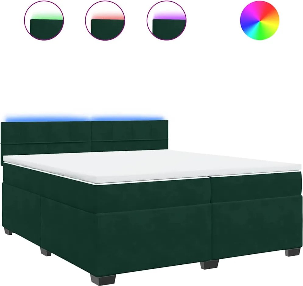 vidaXL Pat box spring cu saltea, verde închis, 200x200 cm, catifea