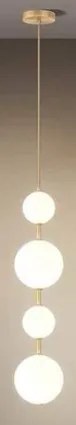 Pendul LED cu 3 Tipuri de Lumina, Inaltime Reglabila, Patru Globuri, 80W, Auriu