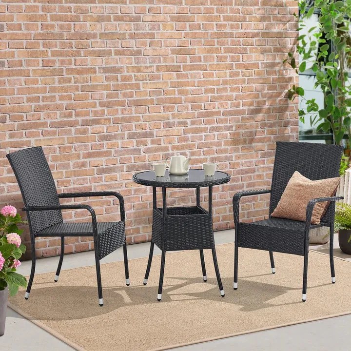 Juskys Masa rotunda Yoro Ø60 cm din ratan - negru