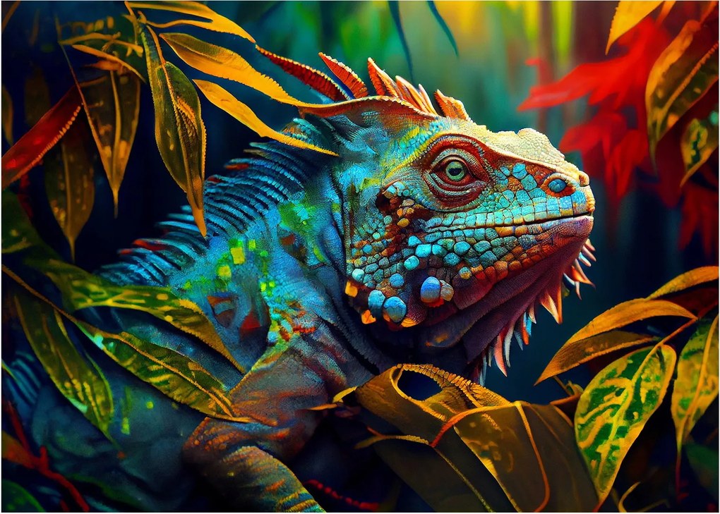Tablou pe sticlă - Iguana colorată (70x50 cm)