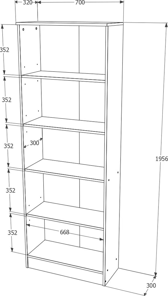 Biblioteca Flint, cu Usi Inferioare si 2 Polite, Stejar Bronz, 70 x 32 x 196 cm