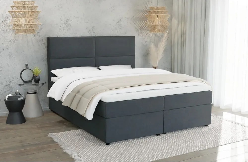 Pat boxspring gri cu spațiu de depozitare 180x200 cm Rico – Ropez