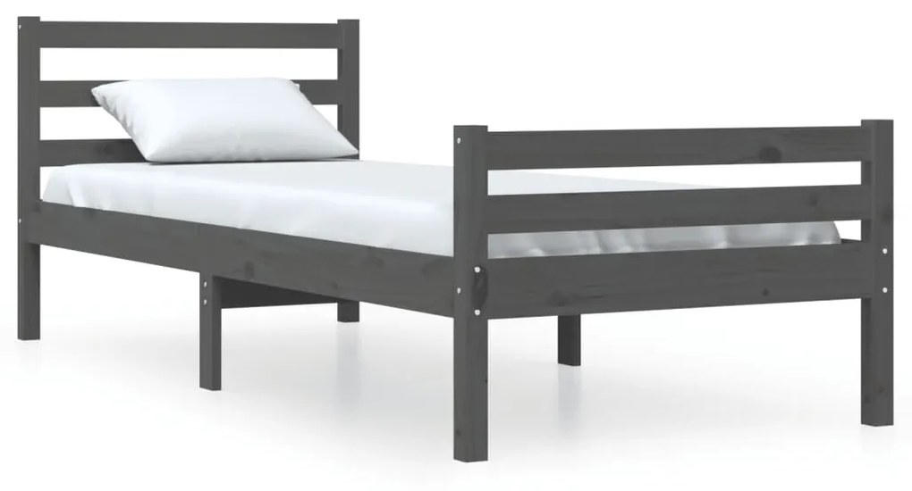 814806 vidaXL Cadru de pat, gri, 90x200 cm, lemn masiv