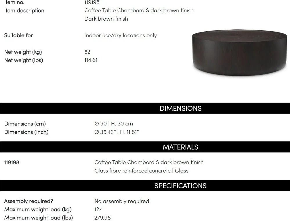 Masuta de cafea LUX Chambord S, 90cm