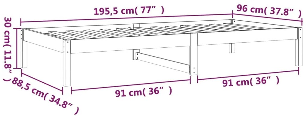 Pat de zi 3FT Single, maro miere, 90x190 cm, lemn masiv de pin maro miere, 90 x 190 cm