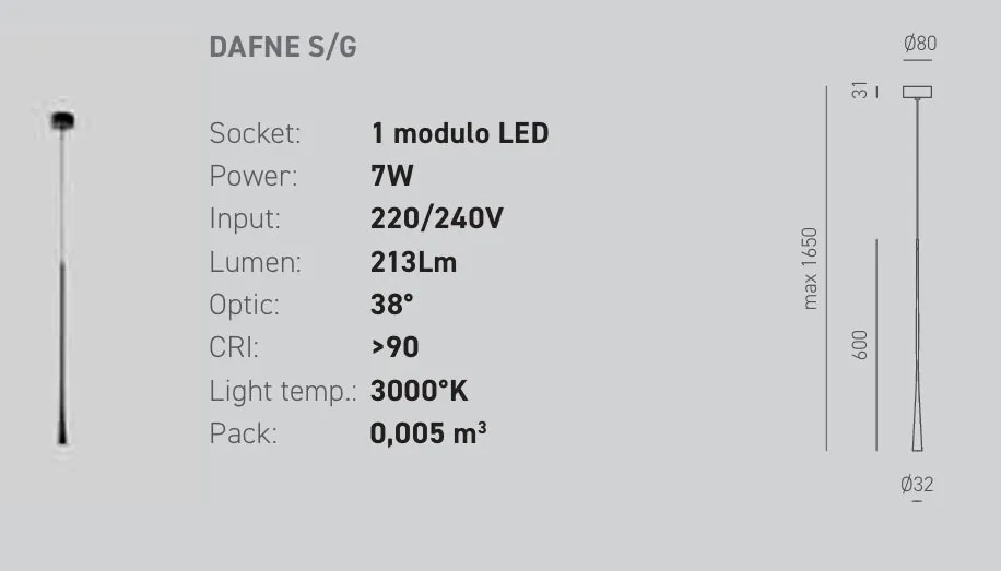 Lustra suspendata, Pendul LED slim DAFNE H-60cm alb, negru sau auriu