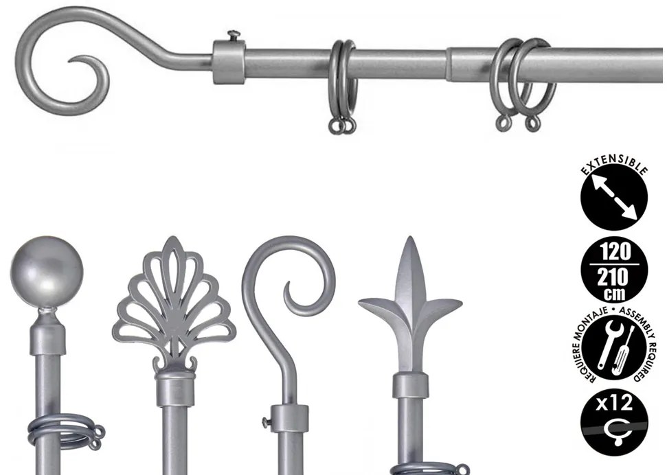 Galerie de metal gri VALANCE LOOP 120-210 cm