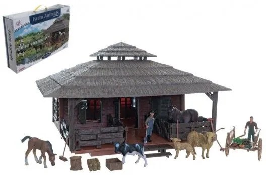 Set animale fermă mare cu accesorii din plastic 60x41x13,5cm