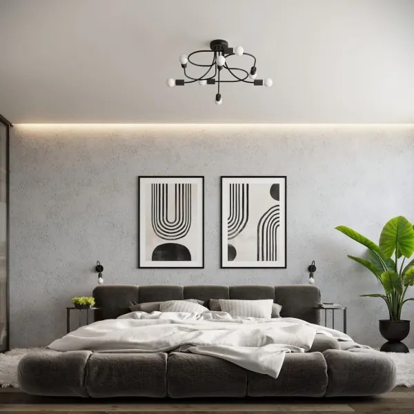 Lustră pe tijă Sollux SL.1457 LEVAR 8xE27/15W/230V negru