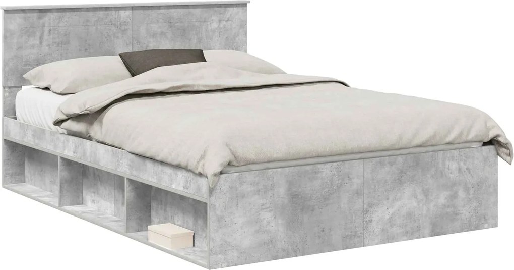 vidaXL Cadru de pat cu headboard Beton 140 x 190 cm Lemn compozit