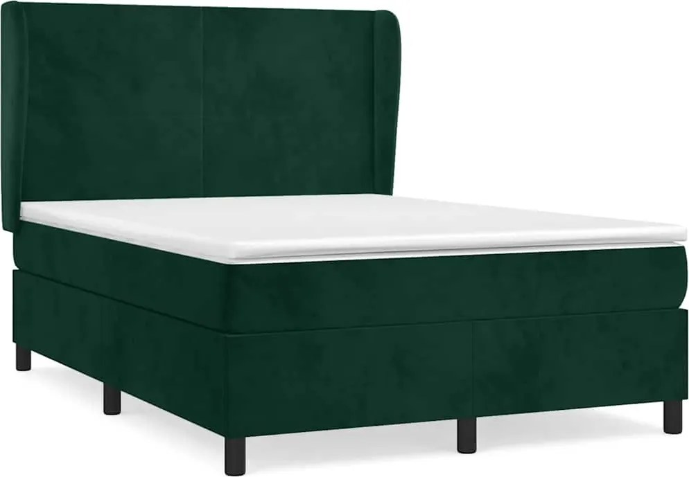 vidaXL Pat box spring cu saltea, verde închis, 140x190 cm, catifea
