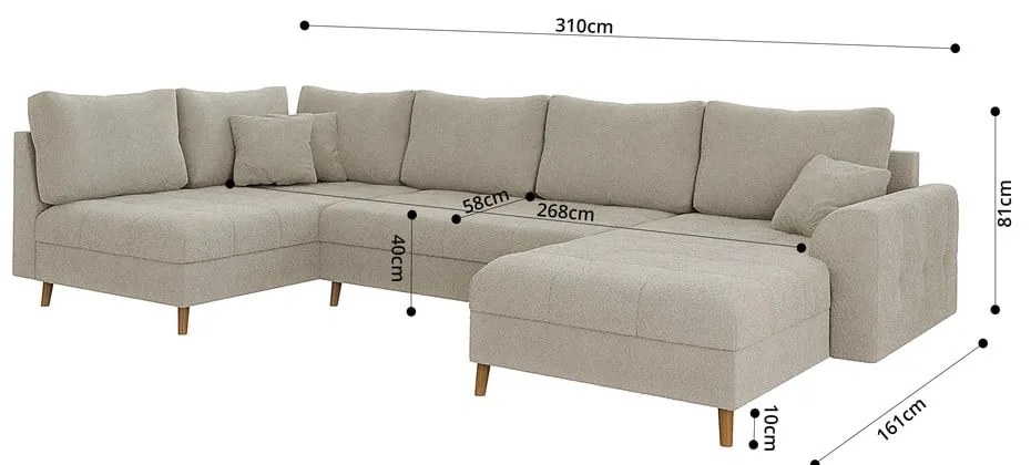 Colțar bej cu tapițerie din țesătură bouclé (colț dreapta/în formă de "U") Ariella – Ropez