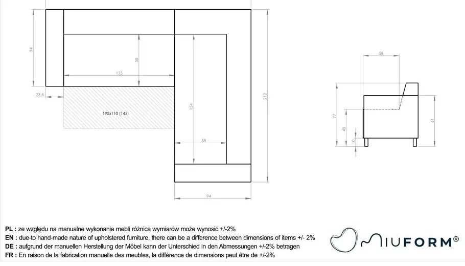 Colțar roz extensibil/cu spațiu de depozitare (cu colț pe partea dreaptă/în formă de ”L”) Classy Sophie – Miuform