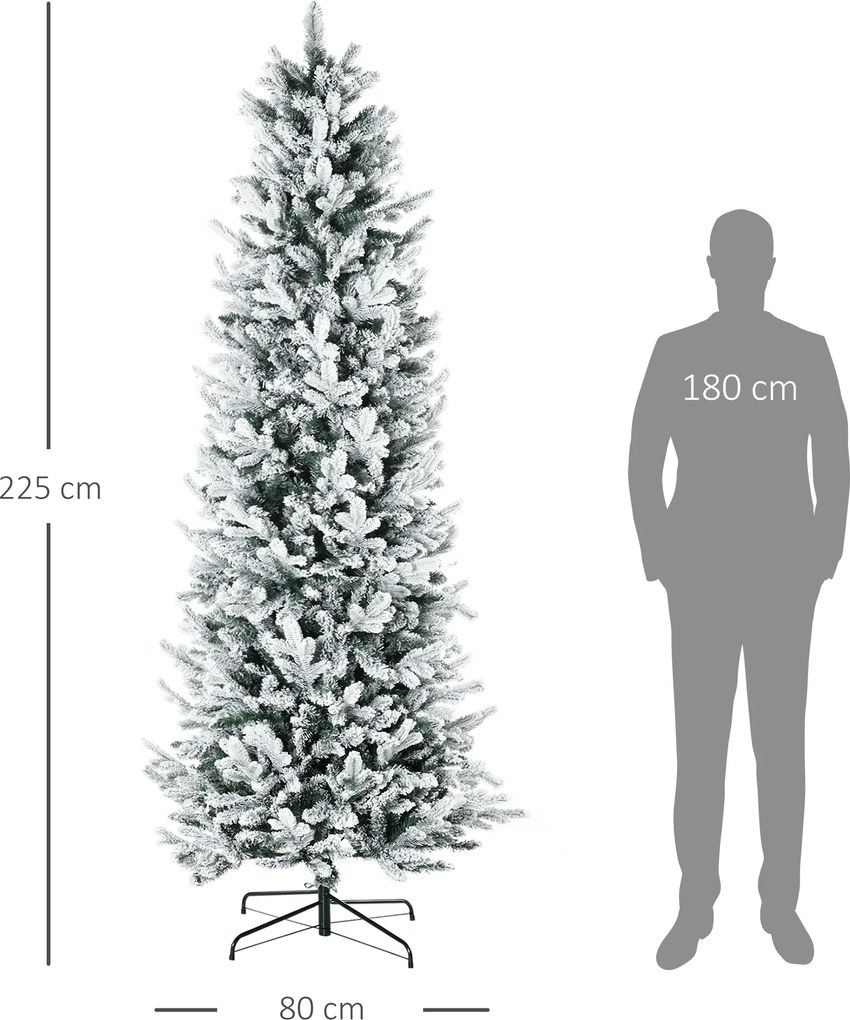 HOMCOM Pom de Craciun Artificial Inalt de 225cm,Decor de Sarbatori cu 988 Ramuri Inzapezite, Deschidere Automata, Baza de Otel, Verde