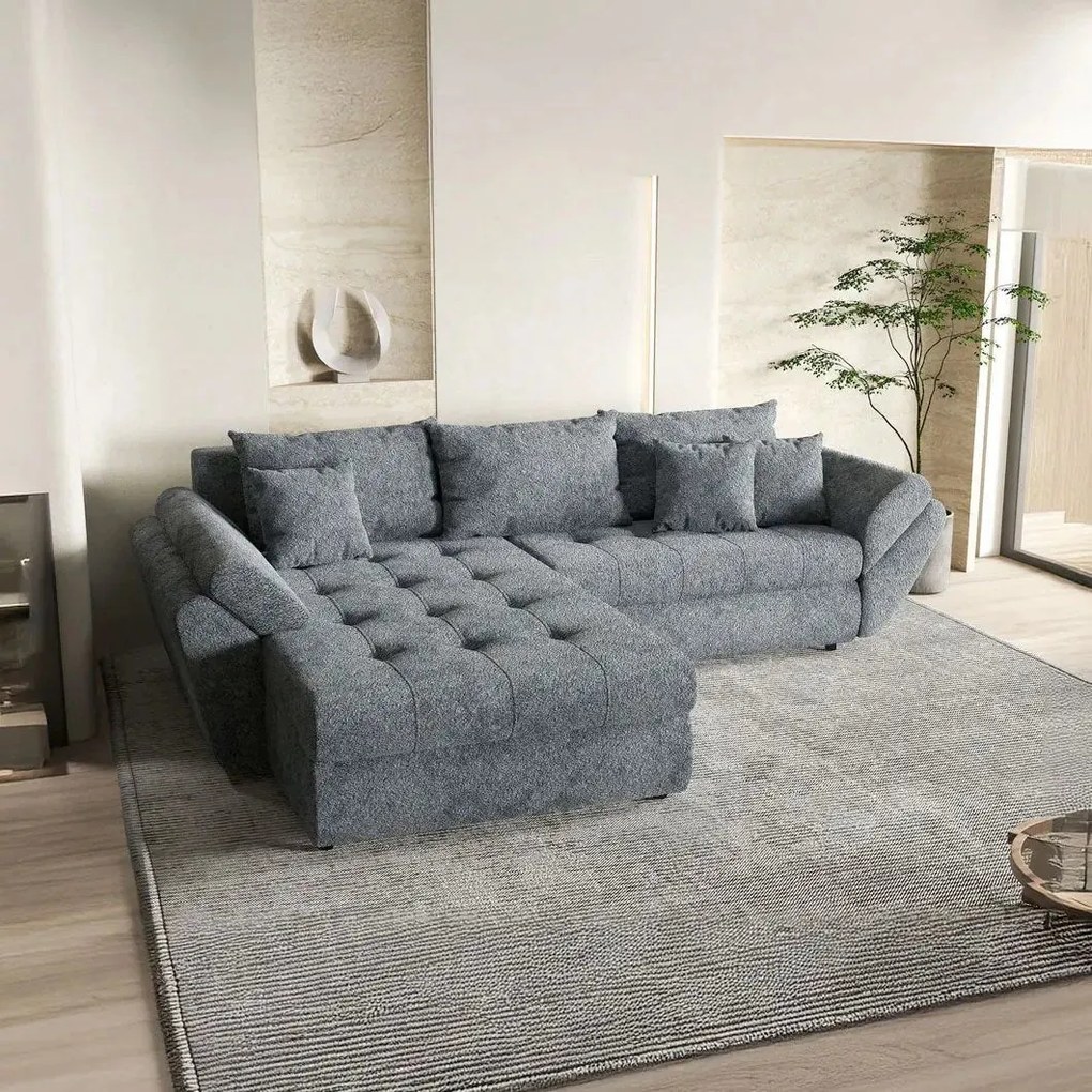 Colțar extensibil dumonde cu ladă de depozitare si sezut confortabil din spuma high-density, Loana Euphoria Graphit 270x185 cm