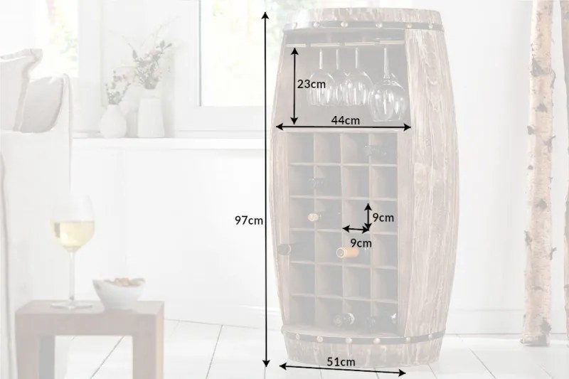 Butoi suport pentru sticle si pahare de vin Bodega 97cm natur