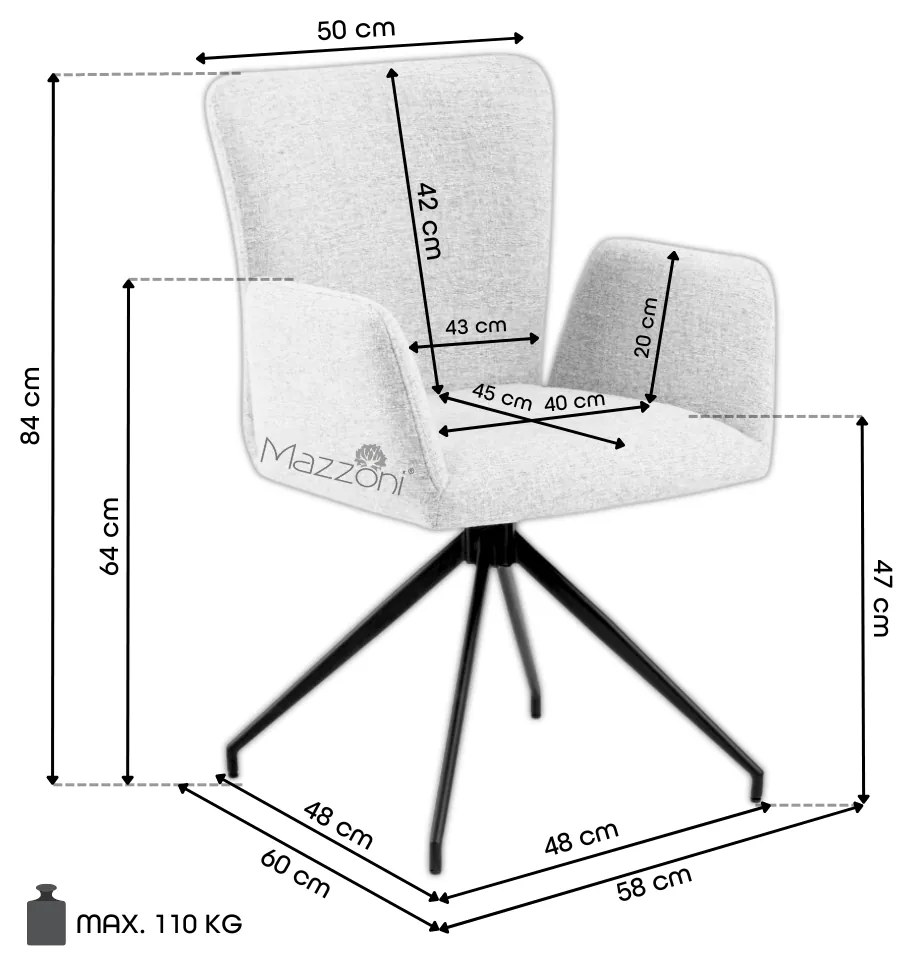 MAZZONI EXPORT SARETTA Gri albăstrui (material Java 48) - SCAUN MODERN PIVOTANT TAPIȚAT PENTRU SALON/SUFRAGERIE/BIROU LOFT