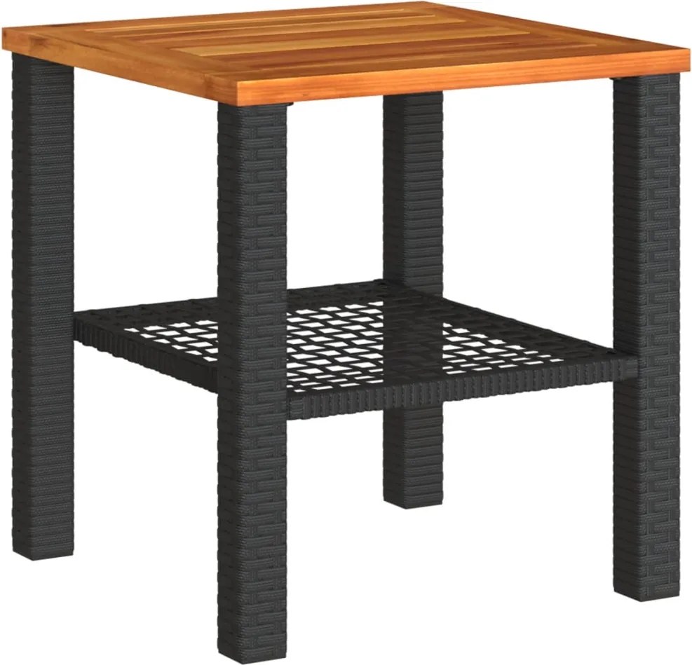 vidaXL Masă de grădină, negru, 40x40x42 cm, poliratan și lemn acacia