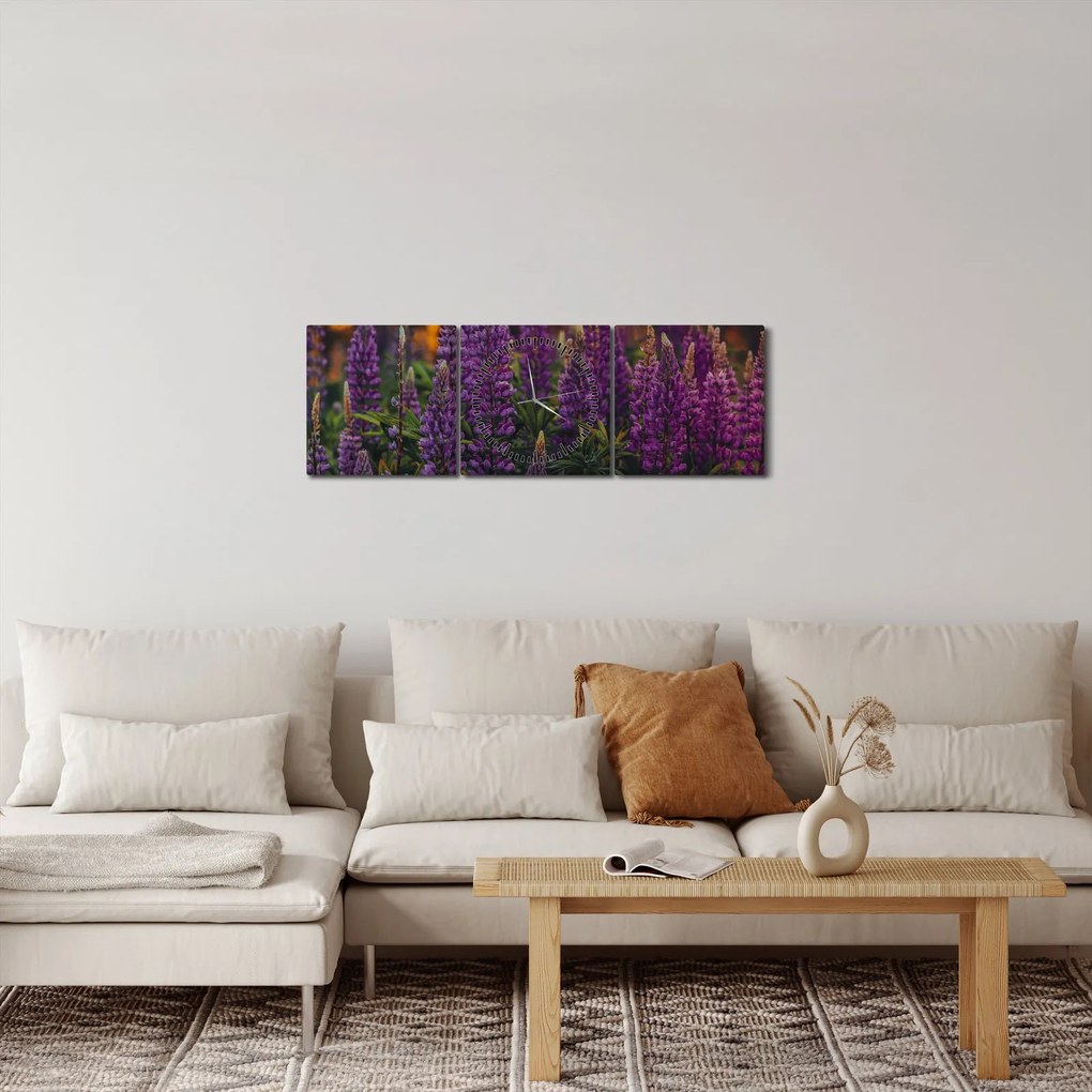 Tablou - Flori de lupin (cu ceas) (90x30 cm)