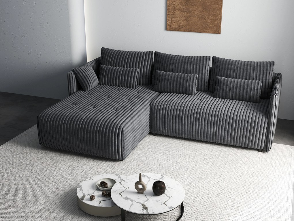 Colțar extensibil dumonde cu ladă de depozitare si sezut confortabil din spuma high-density, Malta Ambience Grey 235x185 cm