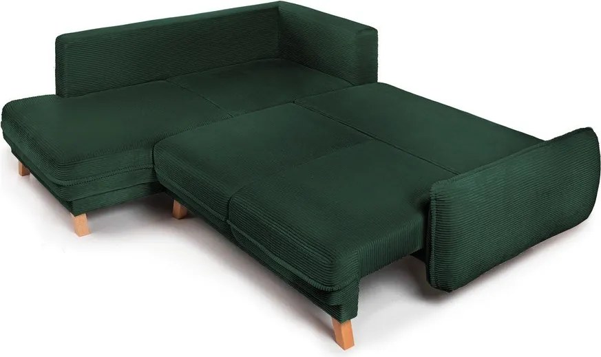 Colțar verde închis extensibil/cu spațiu de depozitare cu tapițerie din catifea reiată (cu colț pe partea stângă/în formă de ”L”) Tori – Bonami Selection