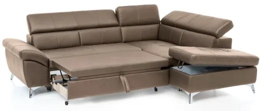 Canapea colțar extensibilă din piele SALERNO II, dreapta, maro