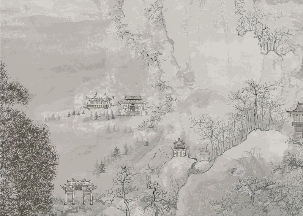 Tablou pe sticlă - Peisaj chinezesc (70x50 cm)