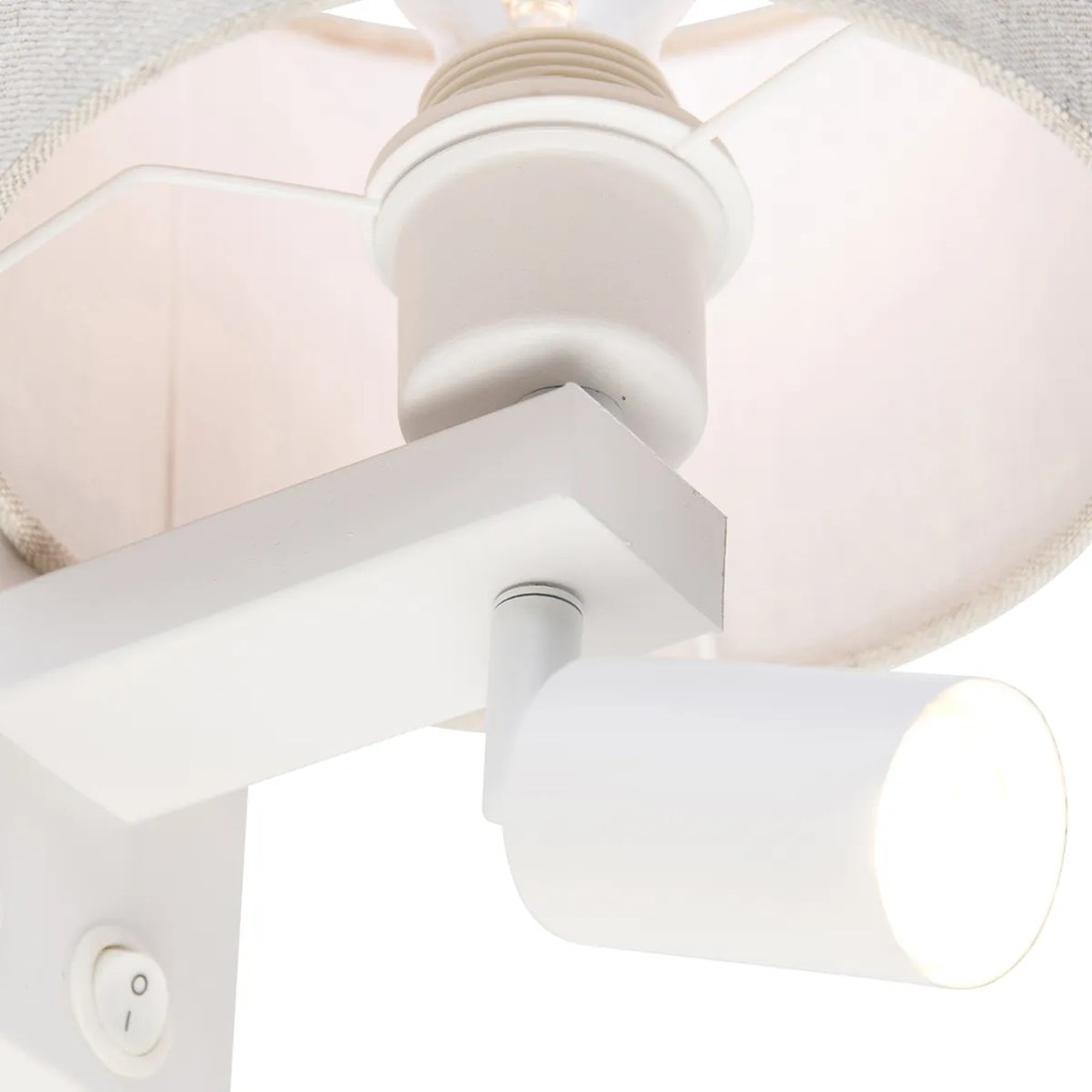 Aplică albă cu lampă de citit și abajur gri deschis 18 cm - Brescia