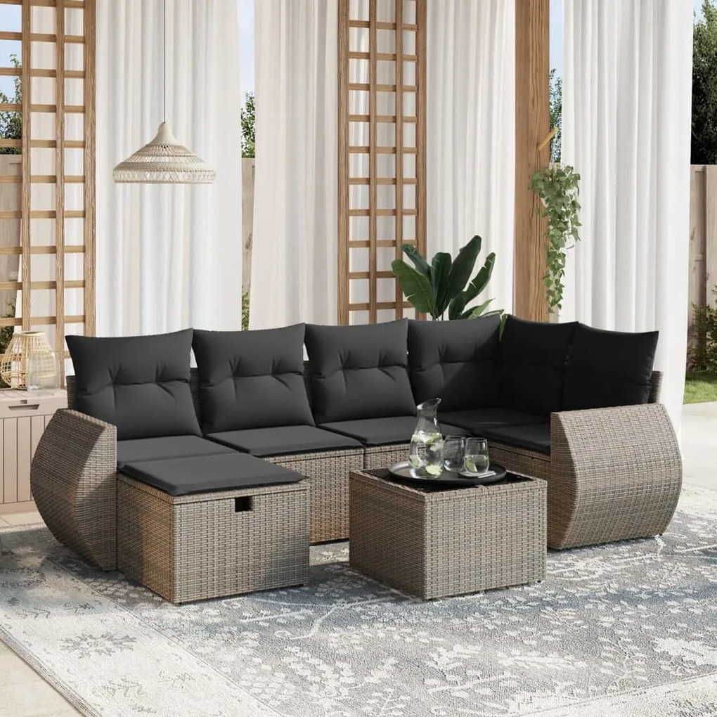 vidaXL Set canapele de grădină, 7 piese, cu perne, gri, poliratan