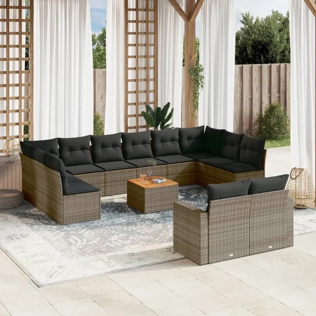 vidaXL Set mobilier de grădină cu perne, 13 piese, gri, poliratan