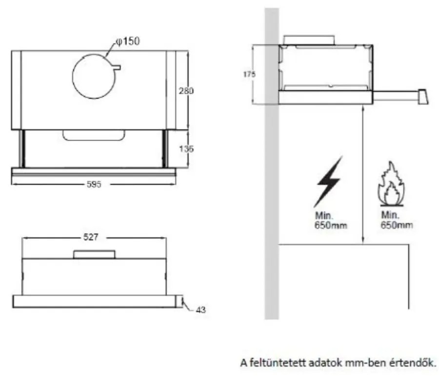 Hotă extractibilă HOMEFORT HPK611W, încorporată, iluminare LED, 1 motor, 408 m3/h, 54-66 dB, lățime 60 cm, B