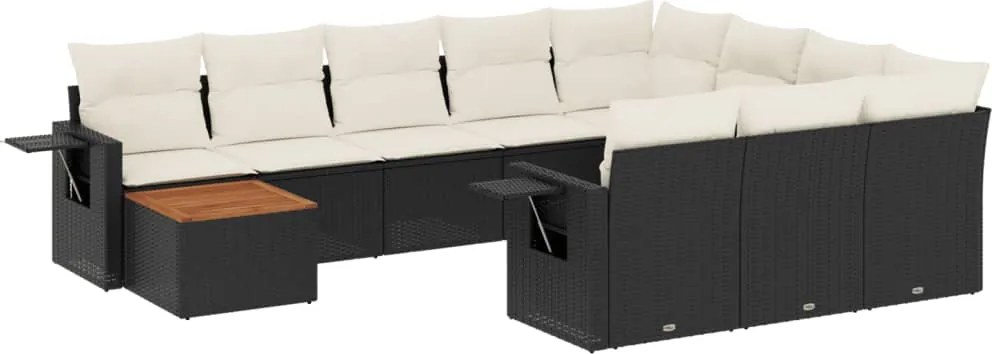 vidaXL Set canapele de grădină cu perne, 11 piese, negru, poliratan