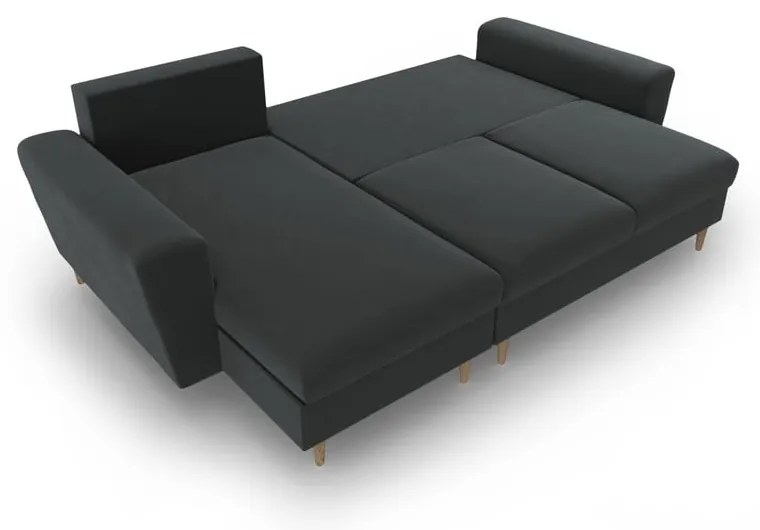 Colțar gri închis extensibil, cu spațiu de depozitare cu tapițerie din catifea Kyoto – Cosmopolitan Design