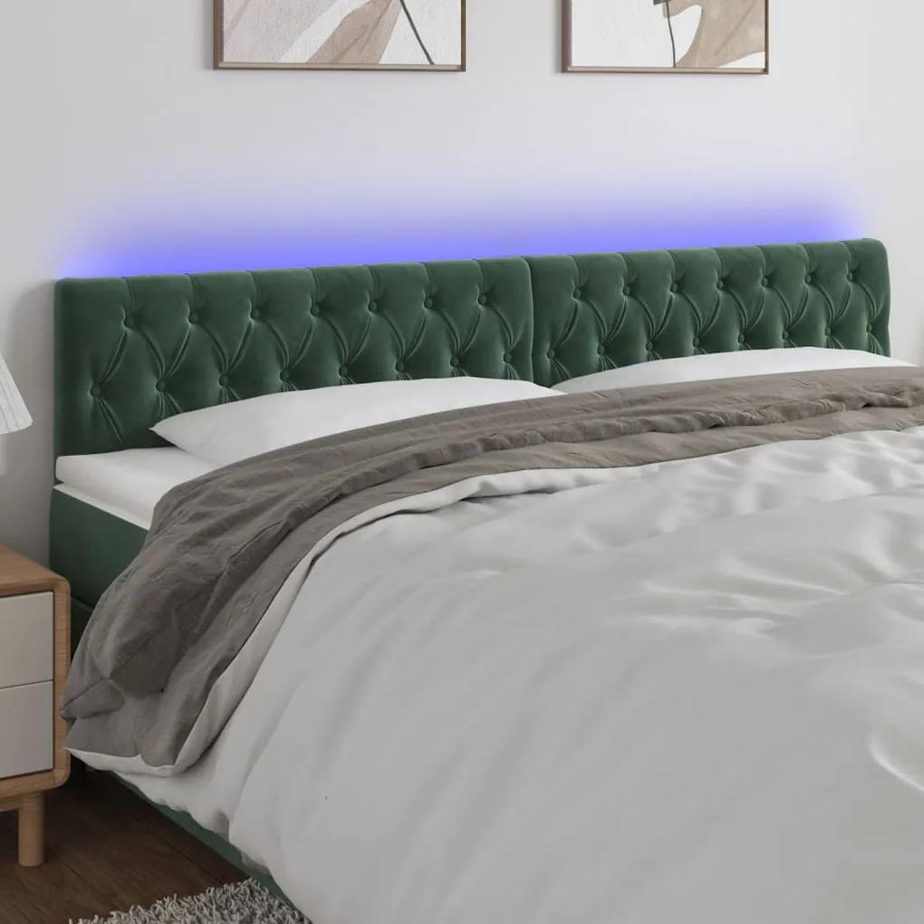 3122011 vidaXL Tăblie de pat cu LED, verde închis, 180x7x78/88 cm, catifea