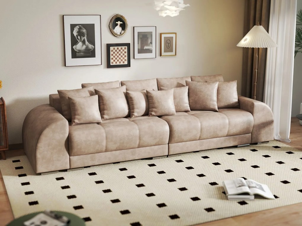 Canapea extensibilă dumonde cu 2 lăzi de depozitare si sezut confortabil din spuma high-density, Verona Tobago Beige 310x100 cm