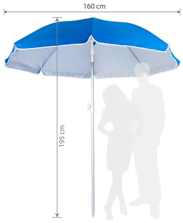 Umbrela de plaja MUHLER 2119 1008628, Ø160 cm, 195 cm inaltime, 8 spite, Protectie UV UPF 50+, Brat detasabil, Albastru