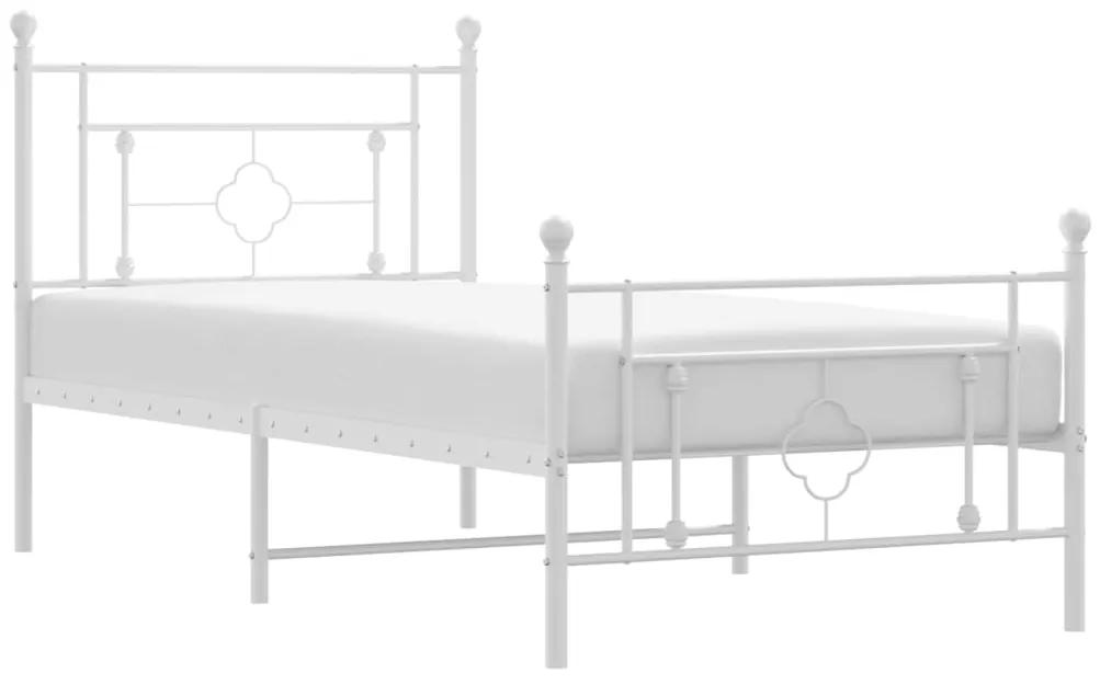 374401 vidaXL Cadru de pat metalic cu tăblie de cap/picioare, alb, 100x200 cm