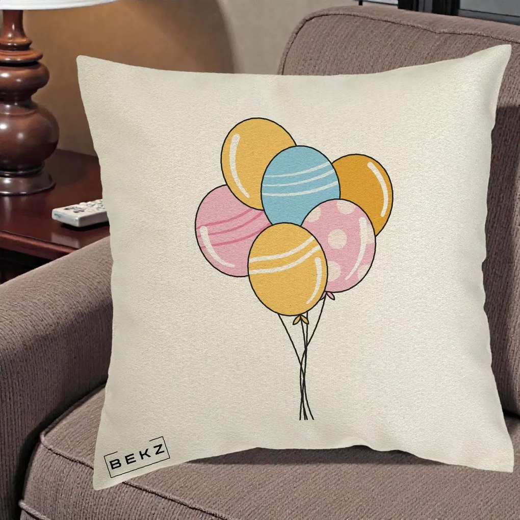 Perna Decorativa Baloane Petrecere, 40x40 cm, Ecru, Husa Detasabila, Perna Inclusa, BEKZ®