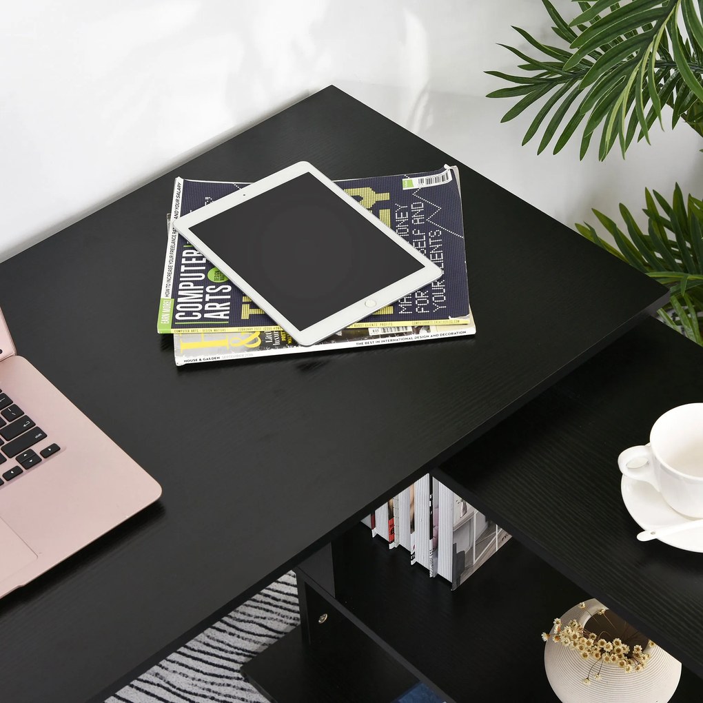 HOMCOM Birou pentru Calculator de Colț cu Design Rotativ în Formă de L și 5 Rafturi, 120x110x74.5 cm, Negru | Aosom Romania