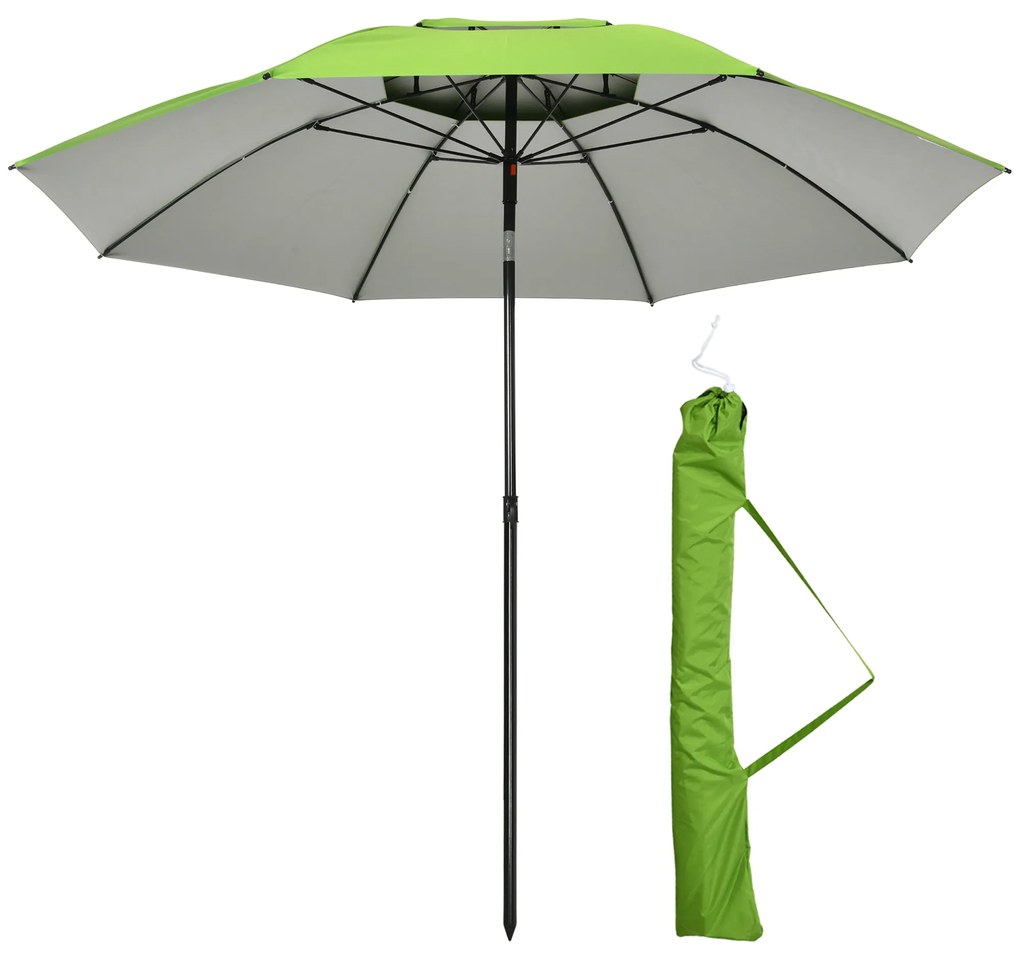 Outsunny Umbrelă de exterior rotundă inclinabilă protecție UV30, 8 tije de oțel și sac de transport inclus, verde | Aosom Romania