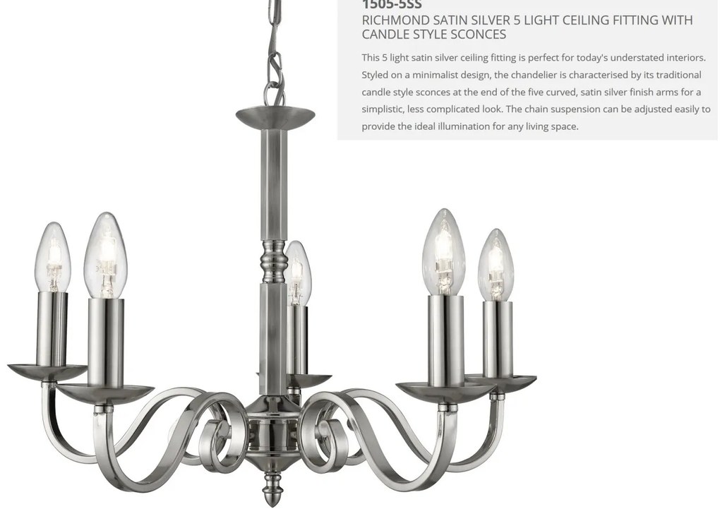 Lustra clasica suspendata design traditional Richmond 5L argintiu 1505-5SS SRT
