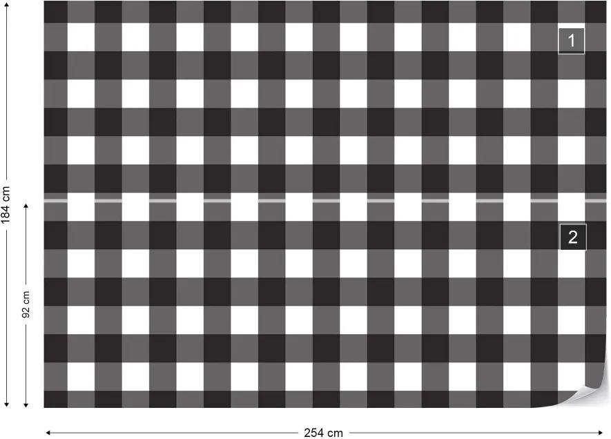 GLIX Fototapet - Vintage Gingham Pattern Black And White Vliesová tapeta  - 254x184 cm