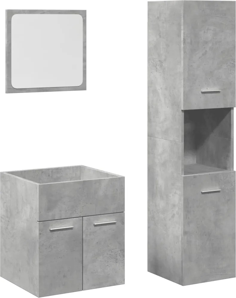 vidaXL Set mobilier de baie, 3 piese, gri beton, lemn compozit