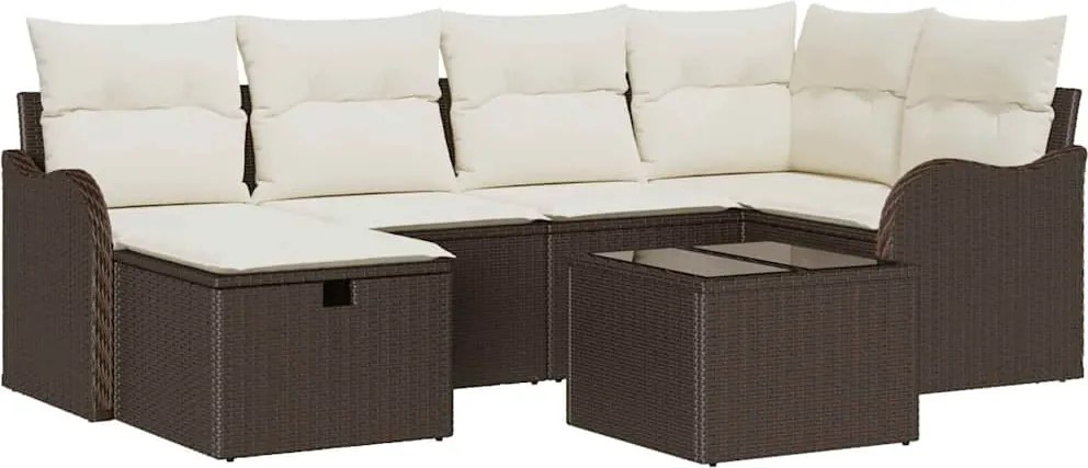 vidaXL Set de canapele pentru grădină 7 pcs maro și crem Rattan poli